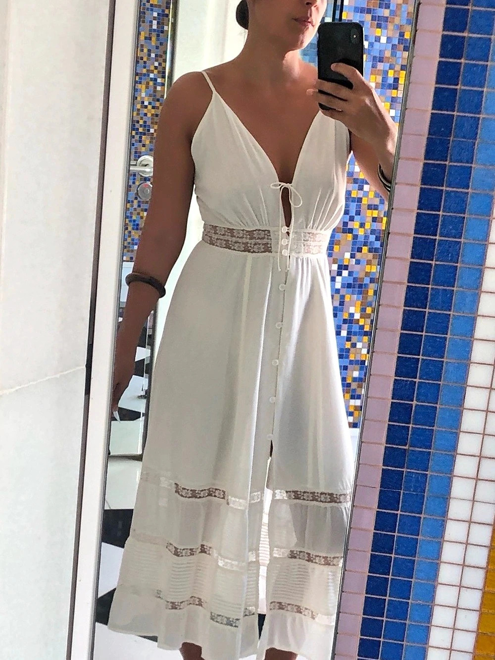 Reformation Wynton Dress Lace Trim Maxi White Size 6 Like New